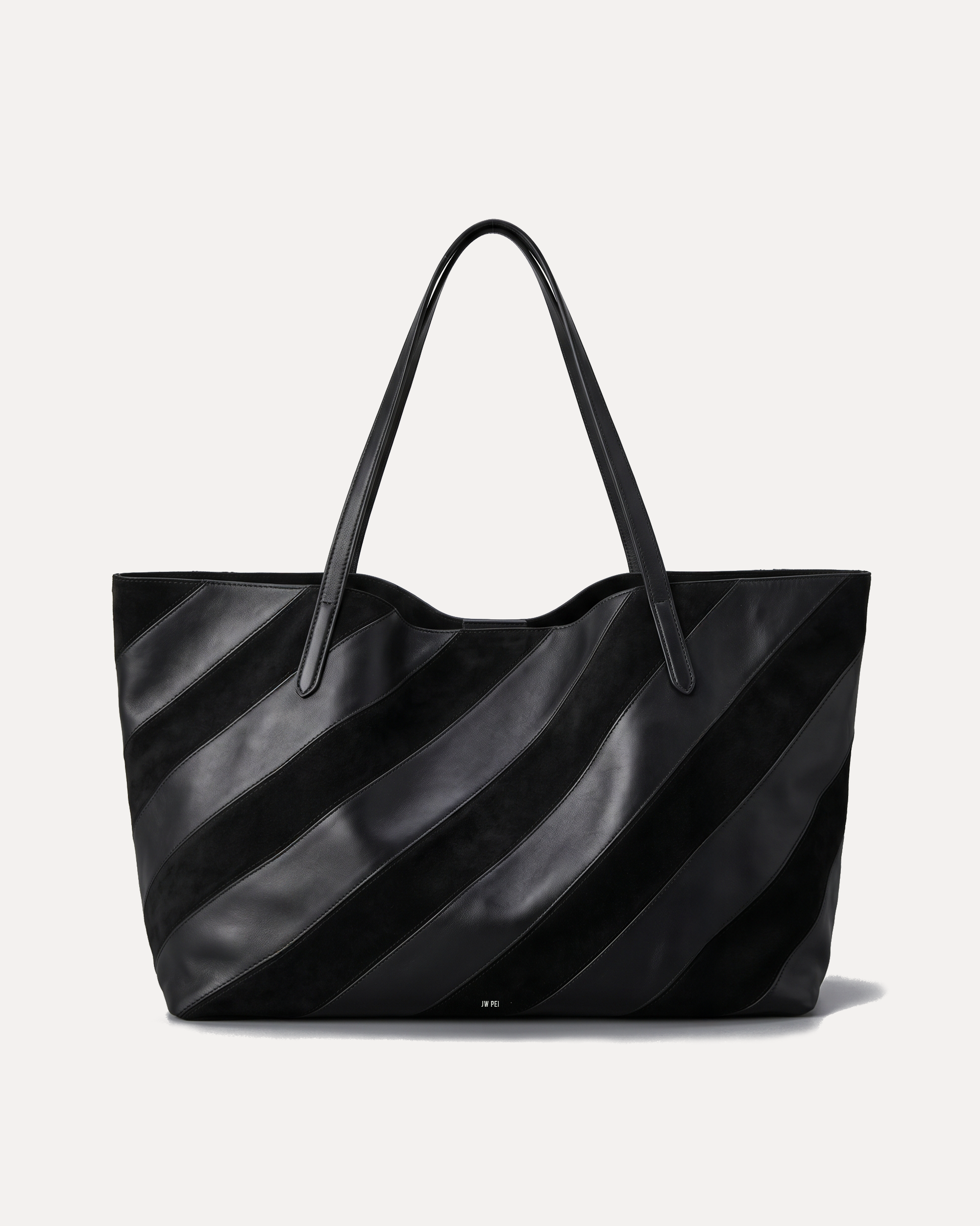 Ava Diagonal Stripe Tote Bag - Black