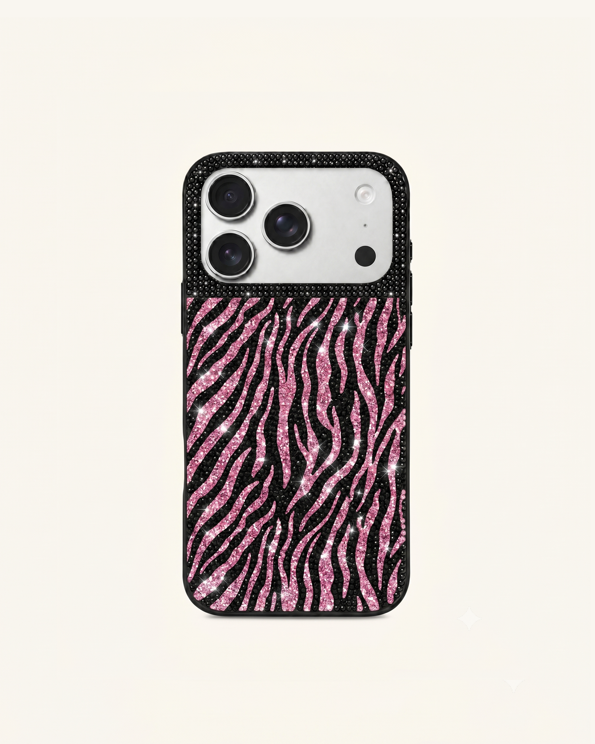 Pink Zebra Artificial Crystal Phone Case – Black