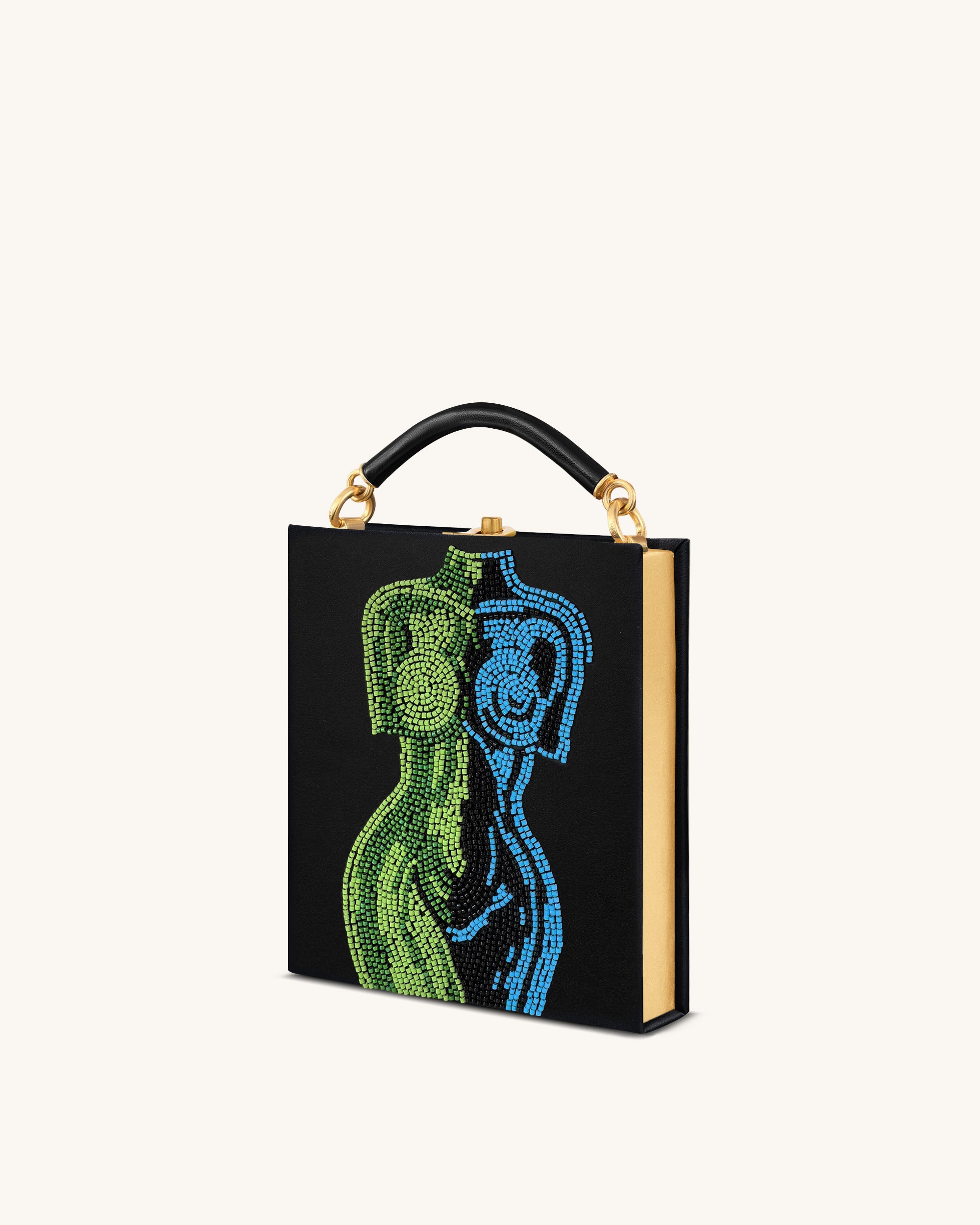 Elle Colorful Beaded Book Top Handle Bag - Black