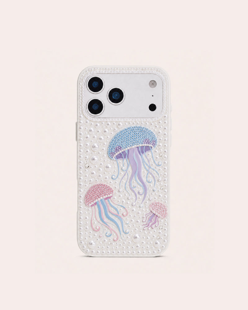 Pastel Jellyfish Imitation Pearl Phone Case - White