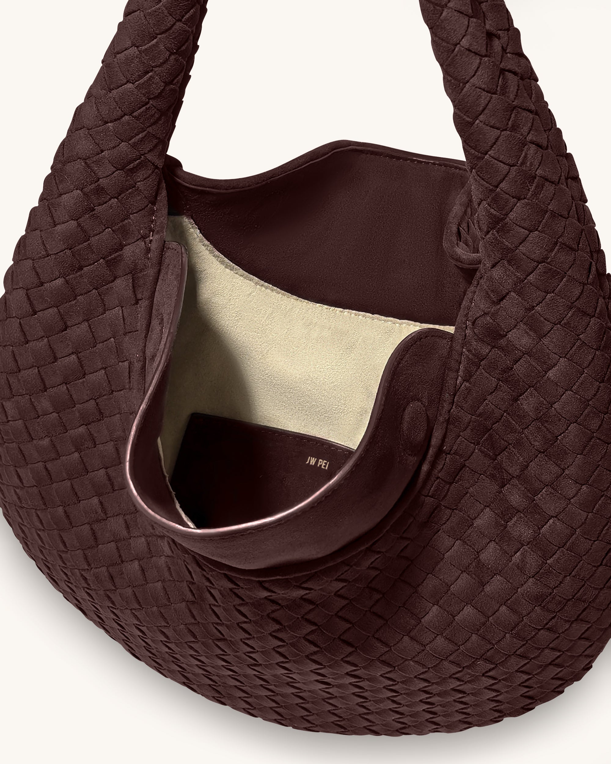 Nola Faux Suede Woven Hobo Shoulder Bag - Dark Mocha