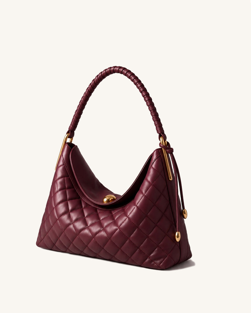 Lorena Quilted Hobo Bag - Burgundy