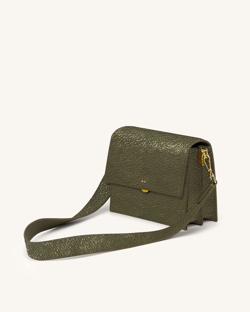 Mini Flap Faux Snake-Effect Crossbody Bag - Green