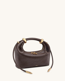 Ellie Metal Ring Embellished Top Handle Bag - Dark Brown