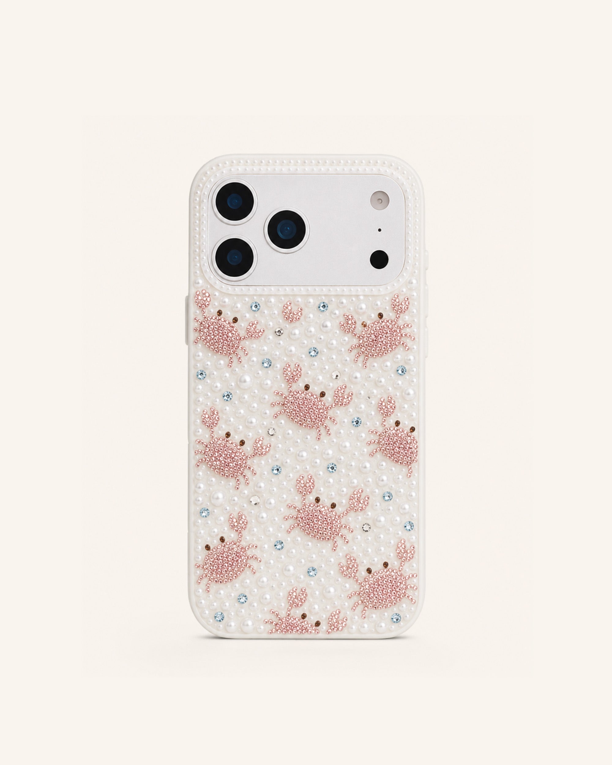 Crab Pattern Faux Pearl Phone Case - White