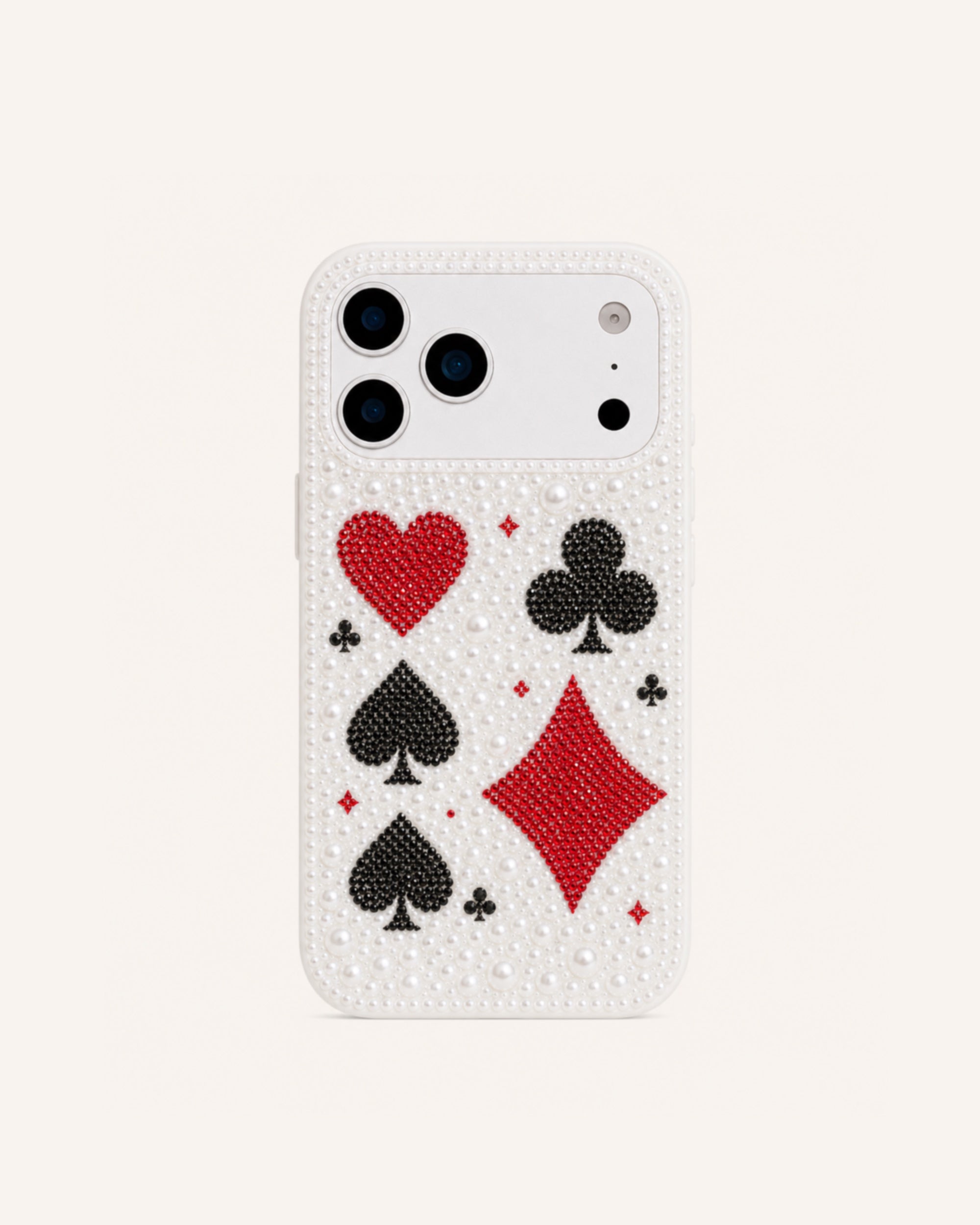 Scattered Card Suit Faux Pearl Phone Case - White