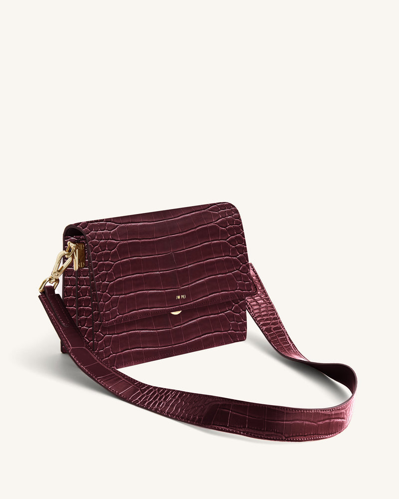 Mini Flap Crossbody- Burgundy Croc