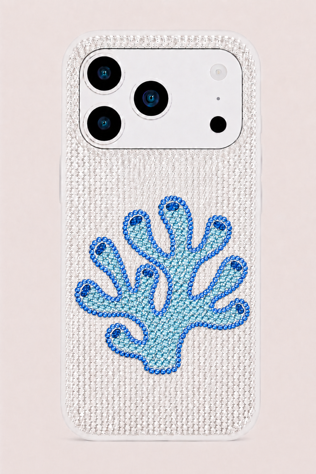 Blue Coral Artificial Crystal Phone Case – White