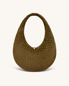 Nola Faux Suede Woven Hobo Shoulder Bag - Olive Green