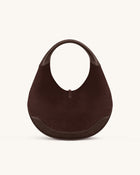Colette Faux Suede Crescent Hobo Bag - Dark Brown