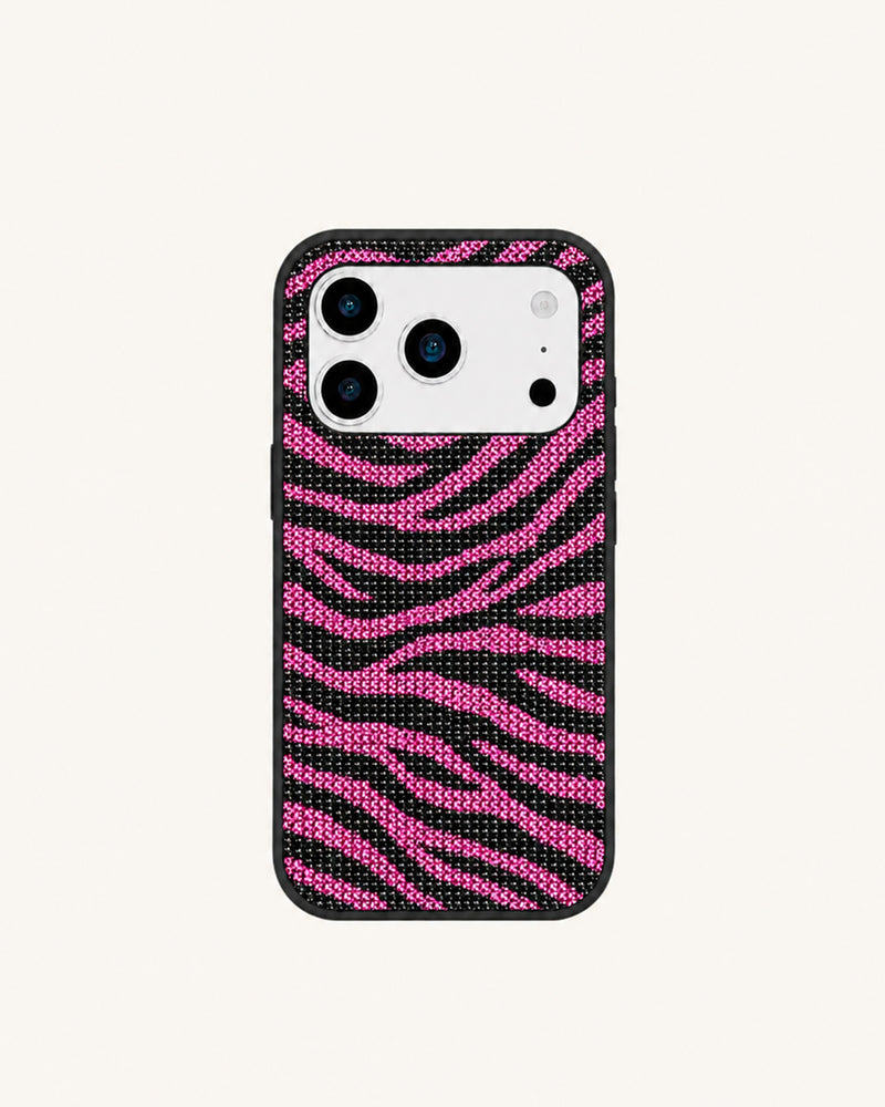 Pink Zebra Artificial Crystal Phone Case – Pink