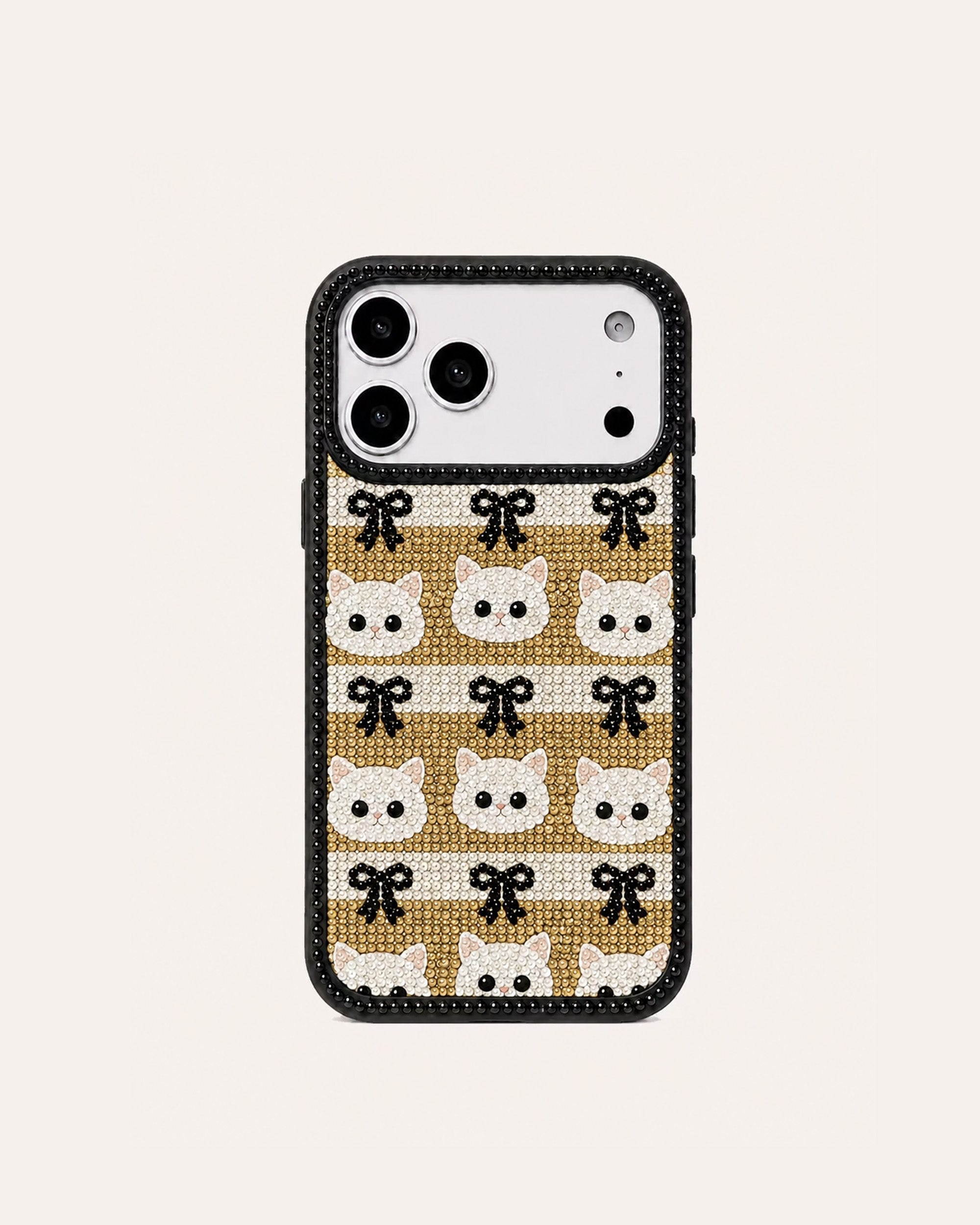 Kitty Bow Artificial Crystal Phone Case - Black