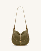 Arla Small Faux Suede Hobo Bag - Olive Green
