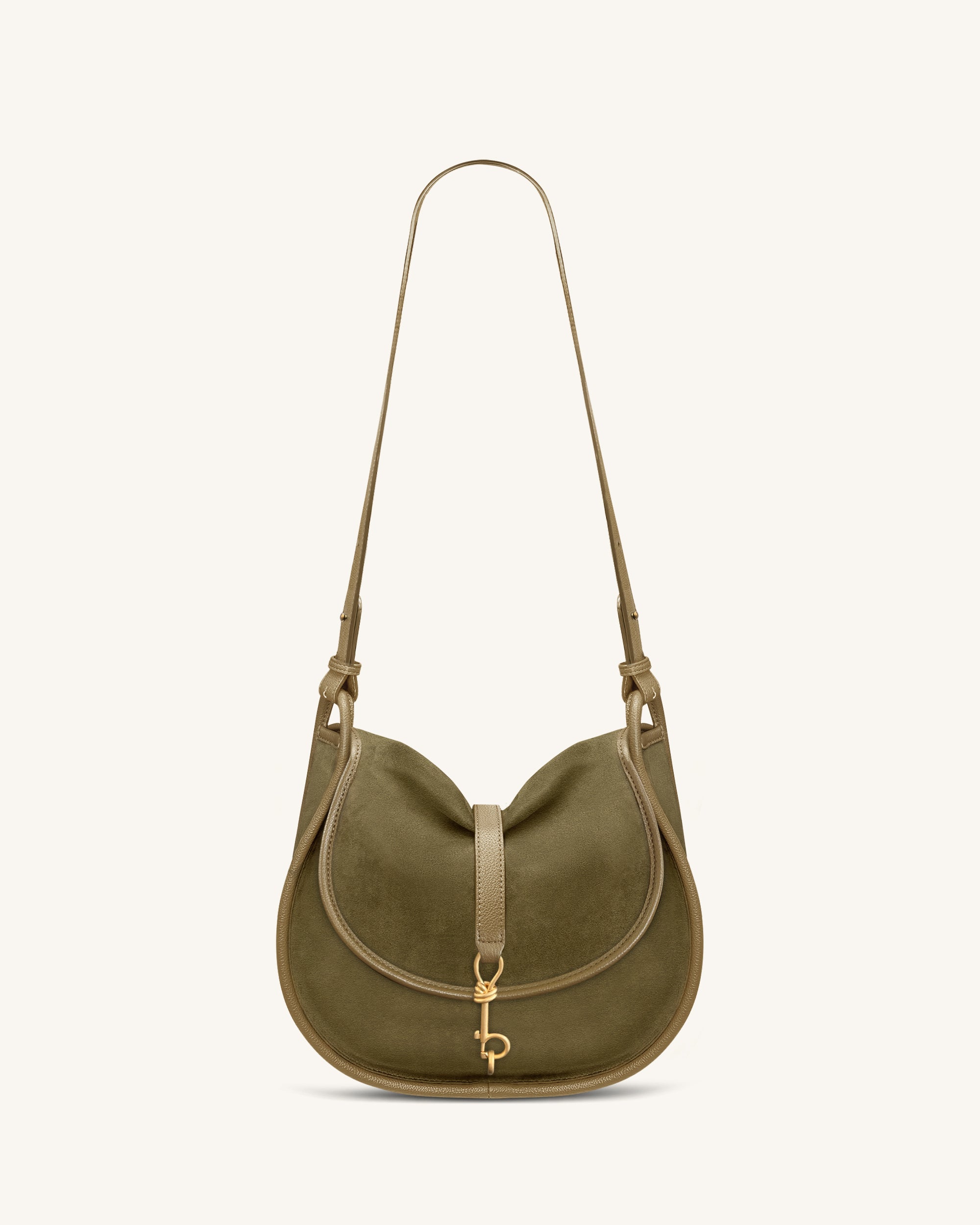 Arla Small Faux Suede Hobo Bag - Olive Green