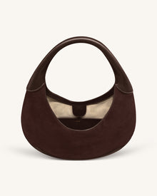 Colette Faux Suede Crescent Hobo Bag - Dark Brown