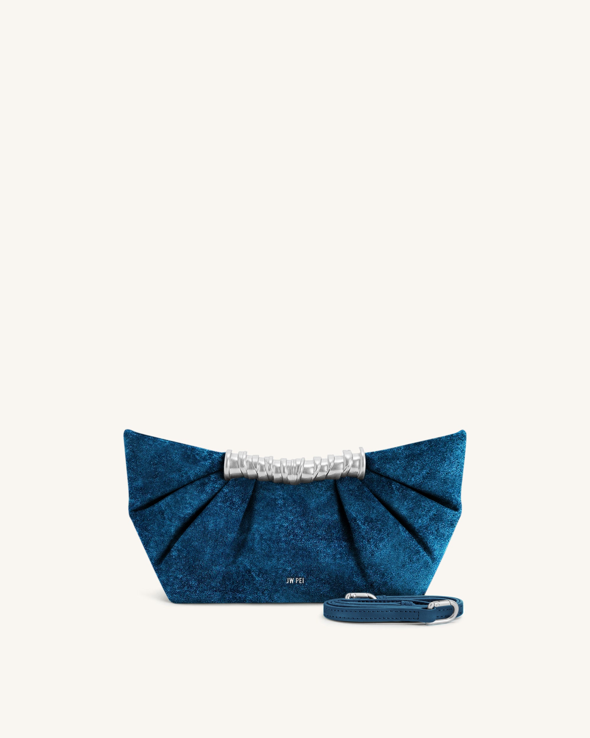Leia Faux Velvet Pleated Clutch - Blue