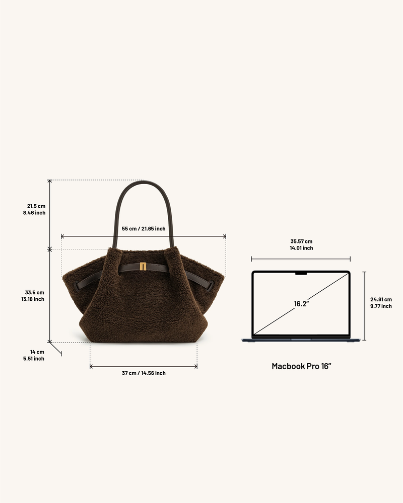 Hana Large Faux Fur Tote Bag - Mocha Brown