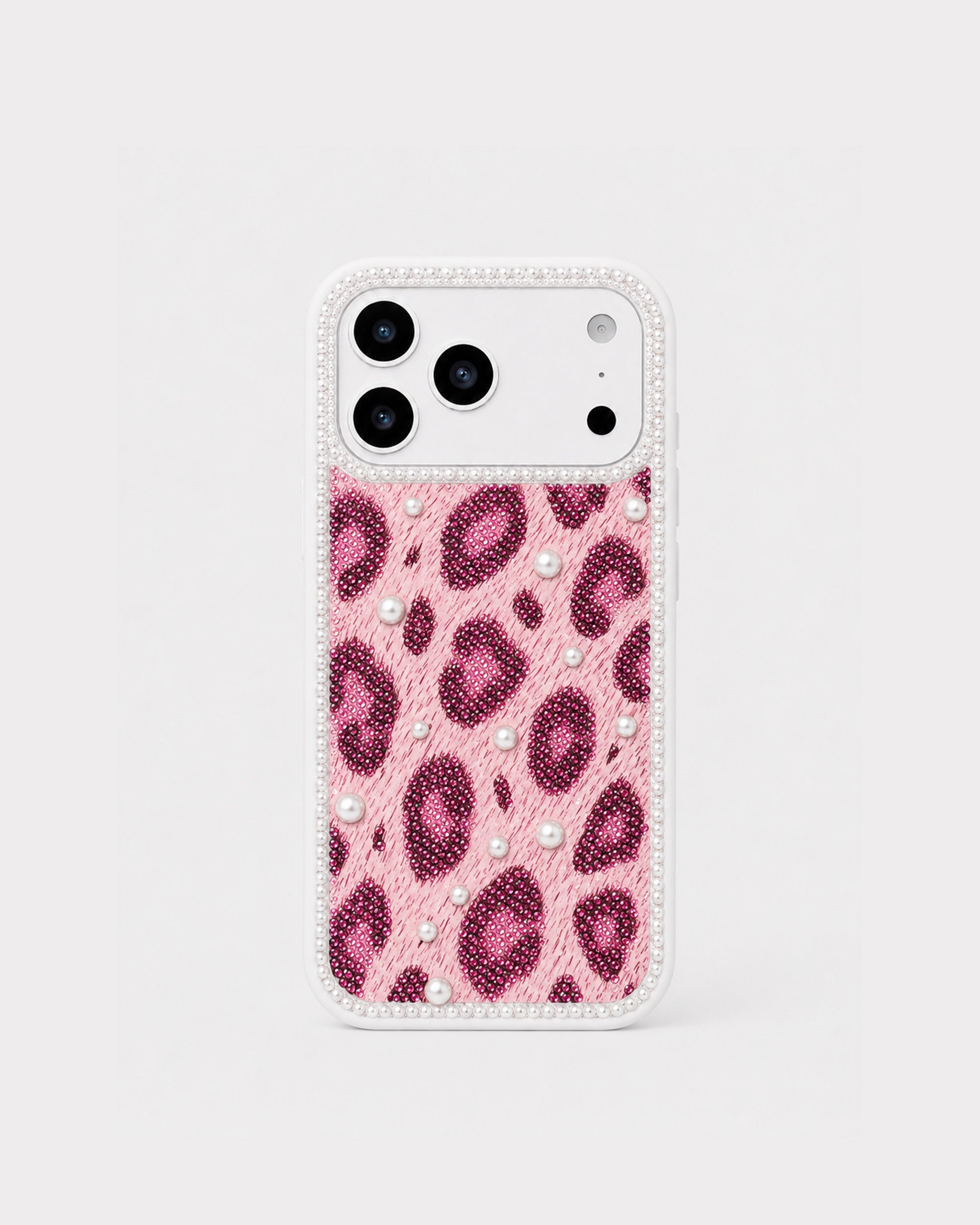 Pearl Leopard Artificial Crystal Phone Case - Pink