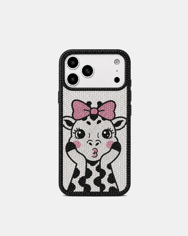 Bow Giraffe Artificial Crystal Phone Case - Balck