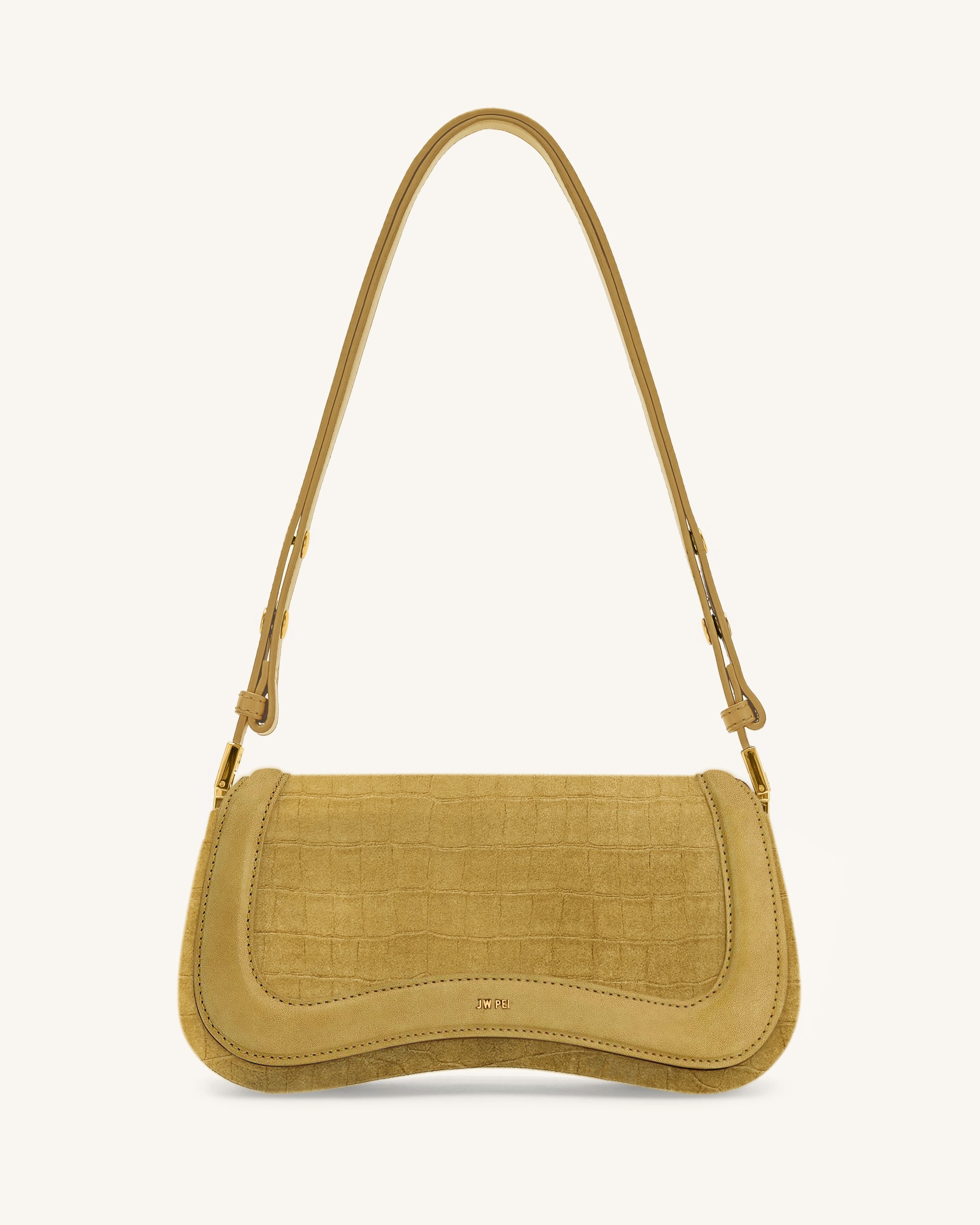 Joy Croc-Embossed Faux Suede Shoulder Bag - Yellow
