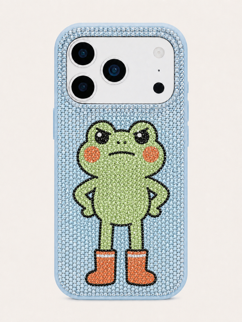 Frog Cartoon Artificial Crystal Phone Case - Light Blue