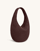Nola Faux Suede Woven Hobo Shoulder Bag - Dark Mocha