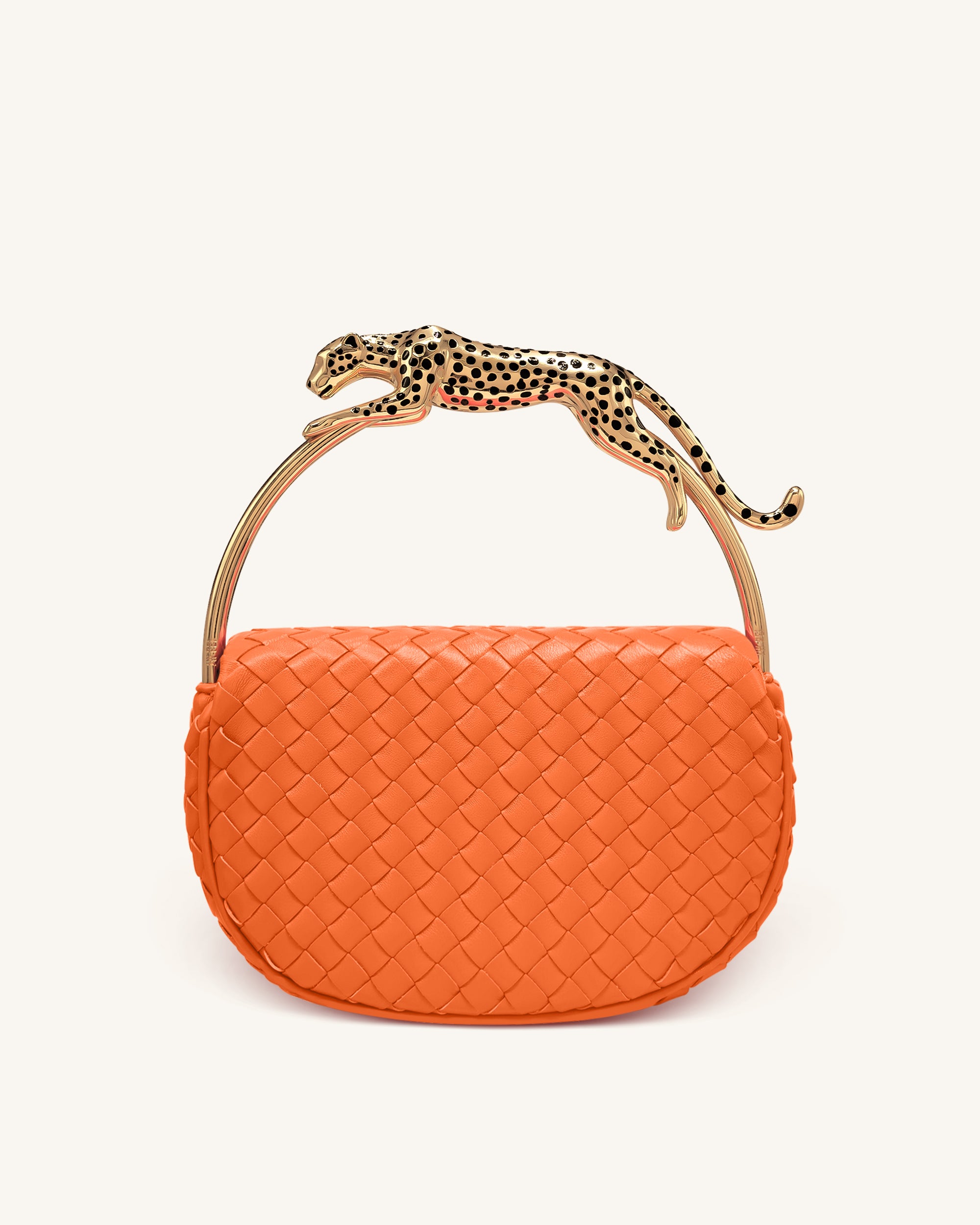 Ione Leopard Shaped Hardware Handle Woven Top Handle Bag - Orange