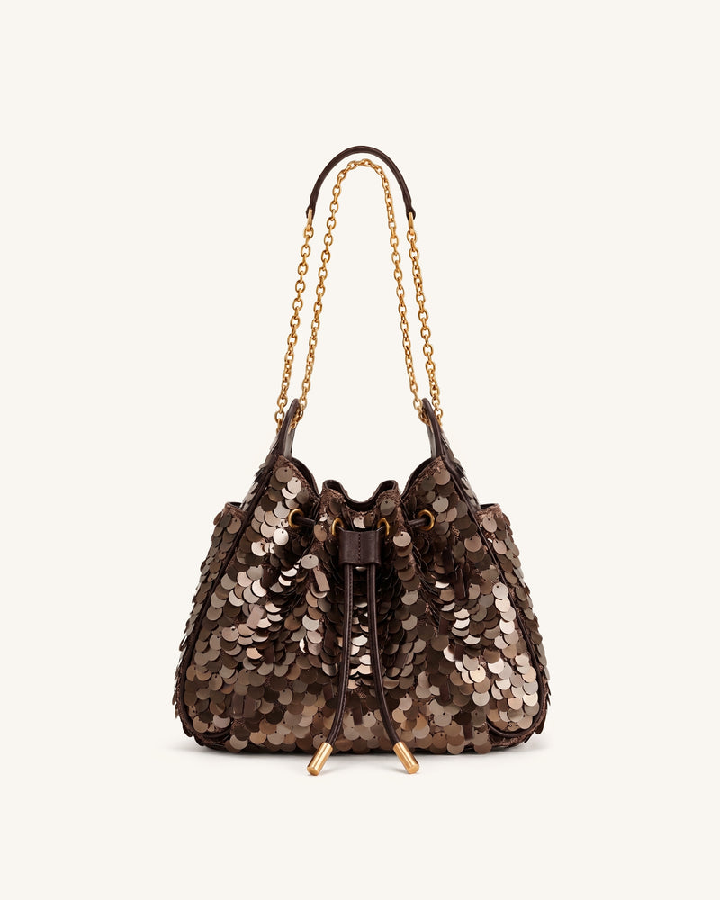 Rowan Small Sequin Chain Bucket Bag - Bronze