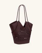 Maribel Woven Panel Tote Bag - Burgundy