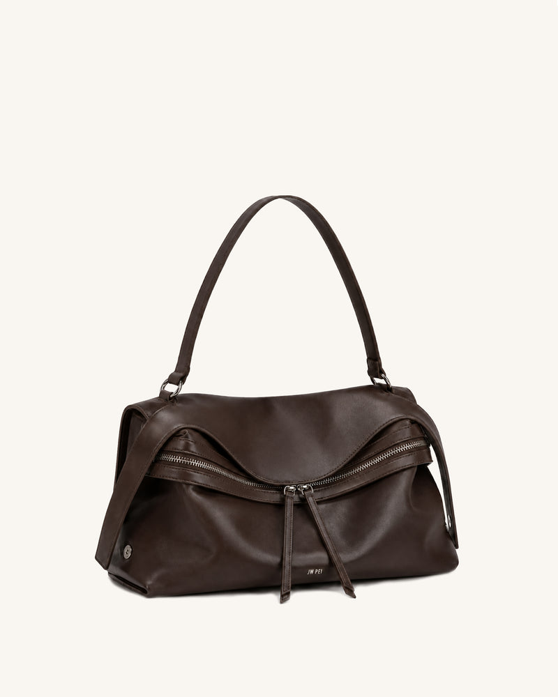 Norelle Wave Flap Double Zip Shoulder Bag - Dark Brown