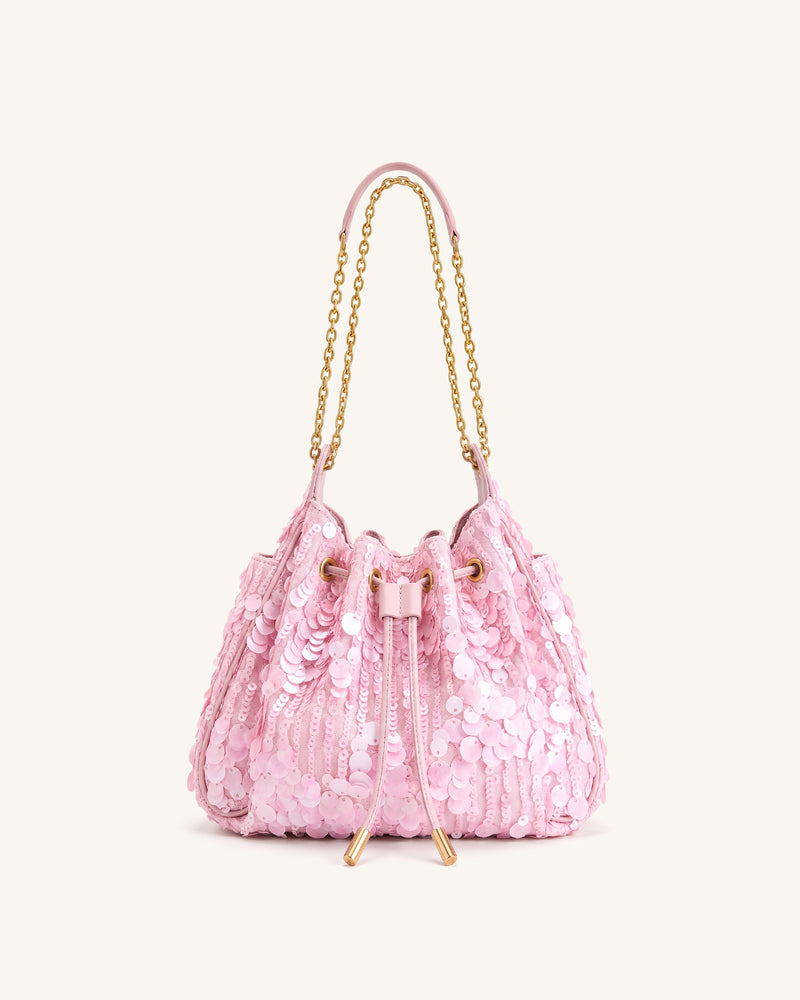 Rowan Small Sequin Chain Bucket Bag - Pink