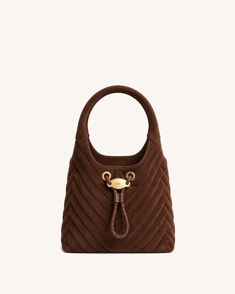 Yara Quilted Faux Suede Bucket Bag - Brown