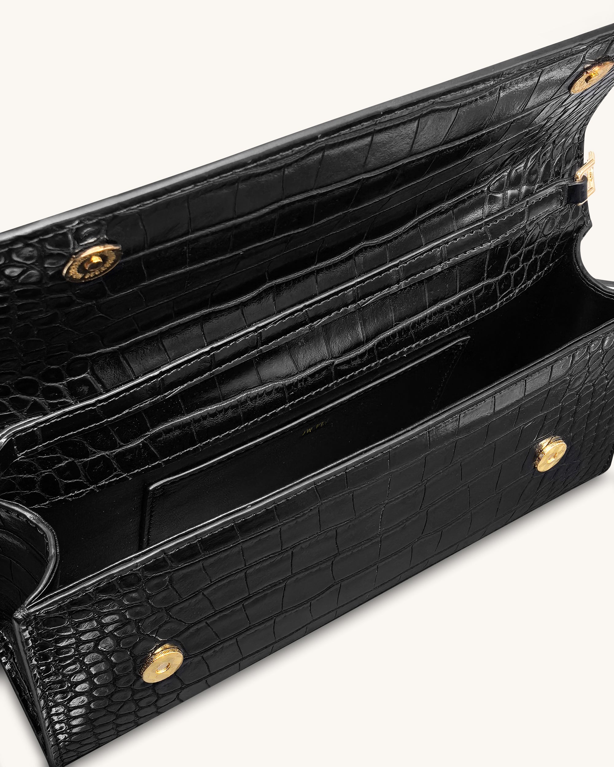 Maya Leopard-Shaped Hardware Handle Top Handle Bag - Black Croc