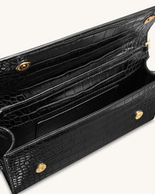 Maya Leopard-Shaped Hardware Handle Top Handle Bag - Black Croc