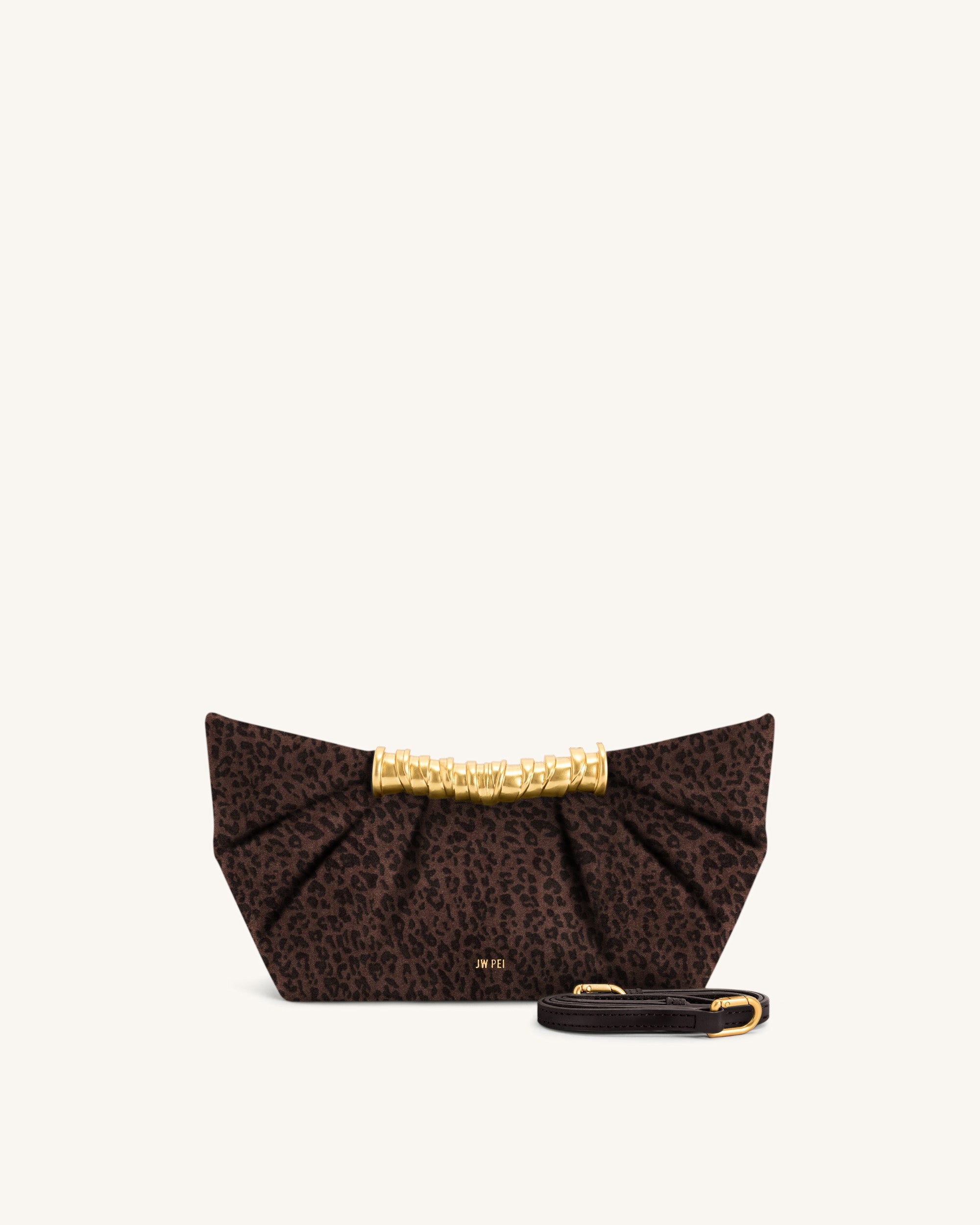 Leia Leopard Print Pleated Clutch - Brown