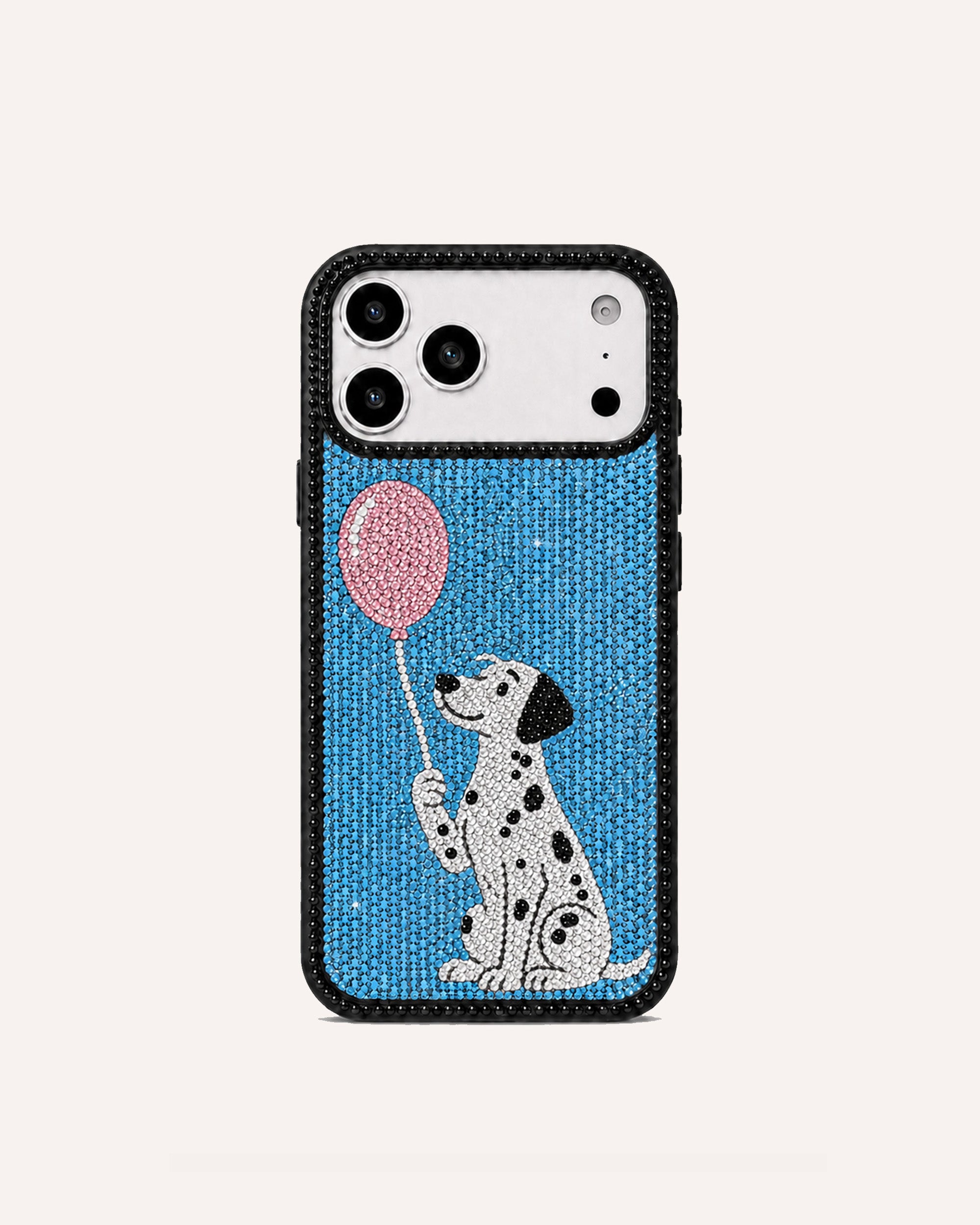 Balloon Dalmatian Artificial Crystal Phone Case - Black