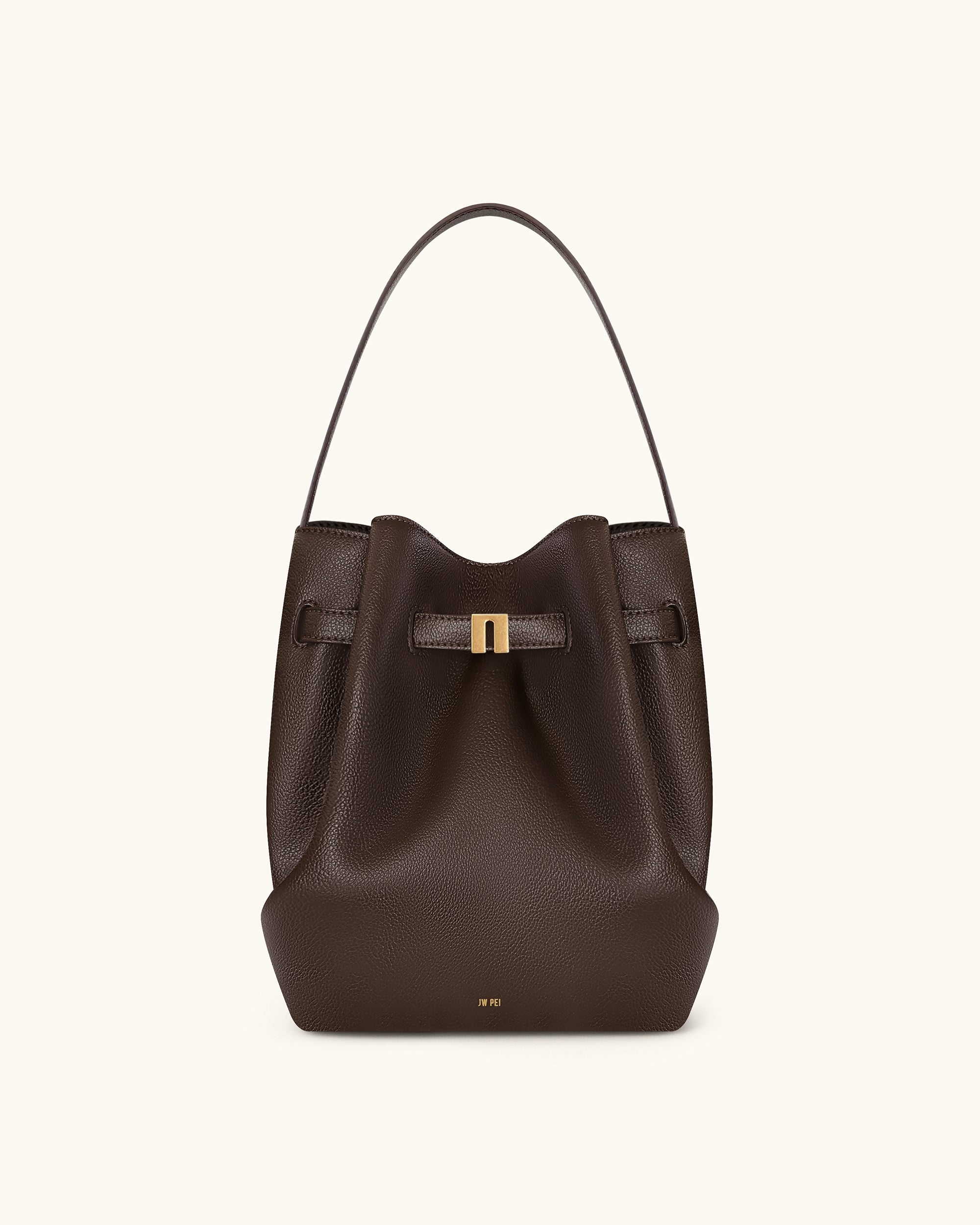 Clara Lock Accent Bucket Shoulder Bag - Mocha Brown
