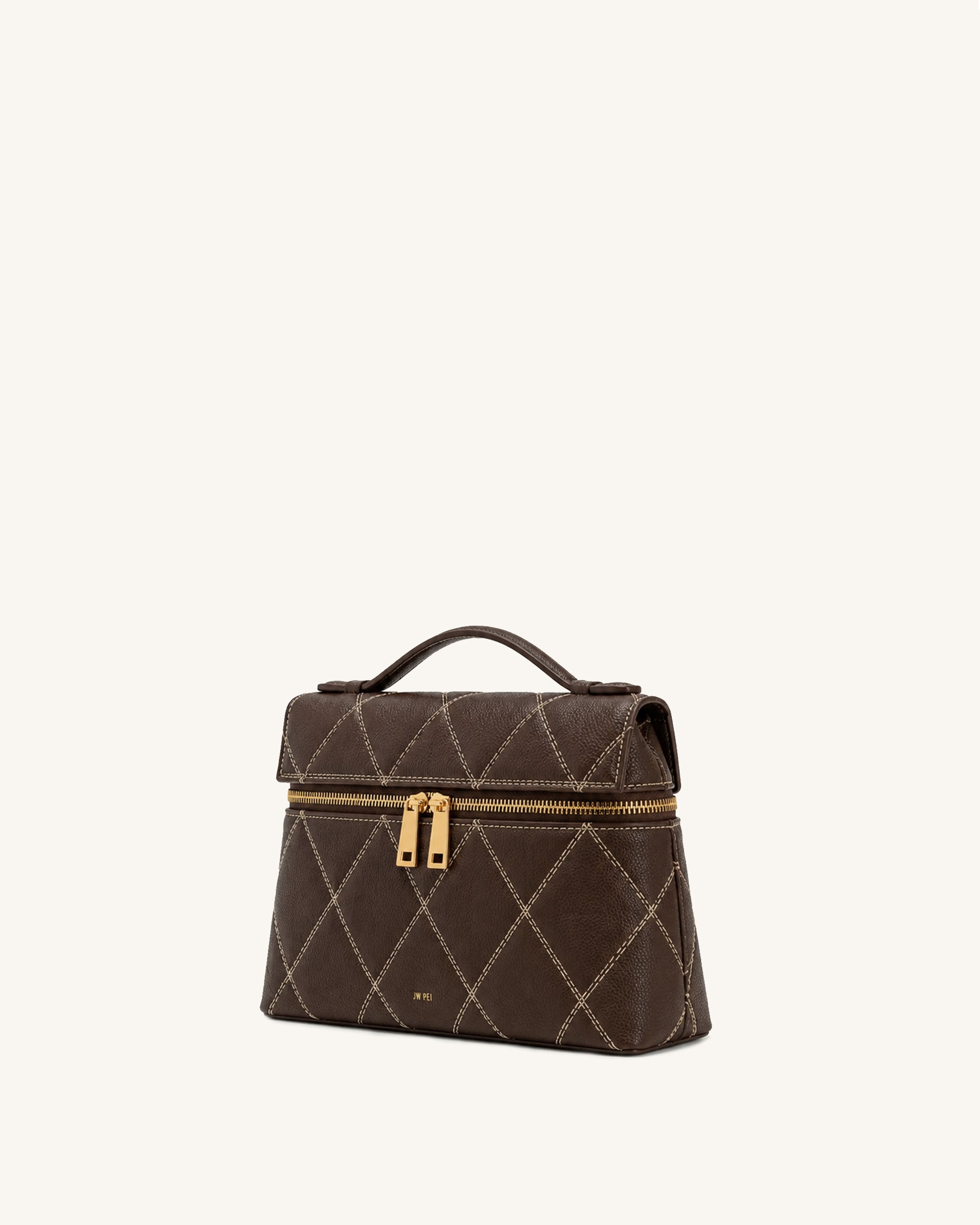 Thea Quilted Top Handle Bag - Brown