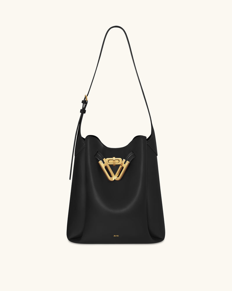 Charlene Double Buckle Hobo Bag - Black