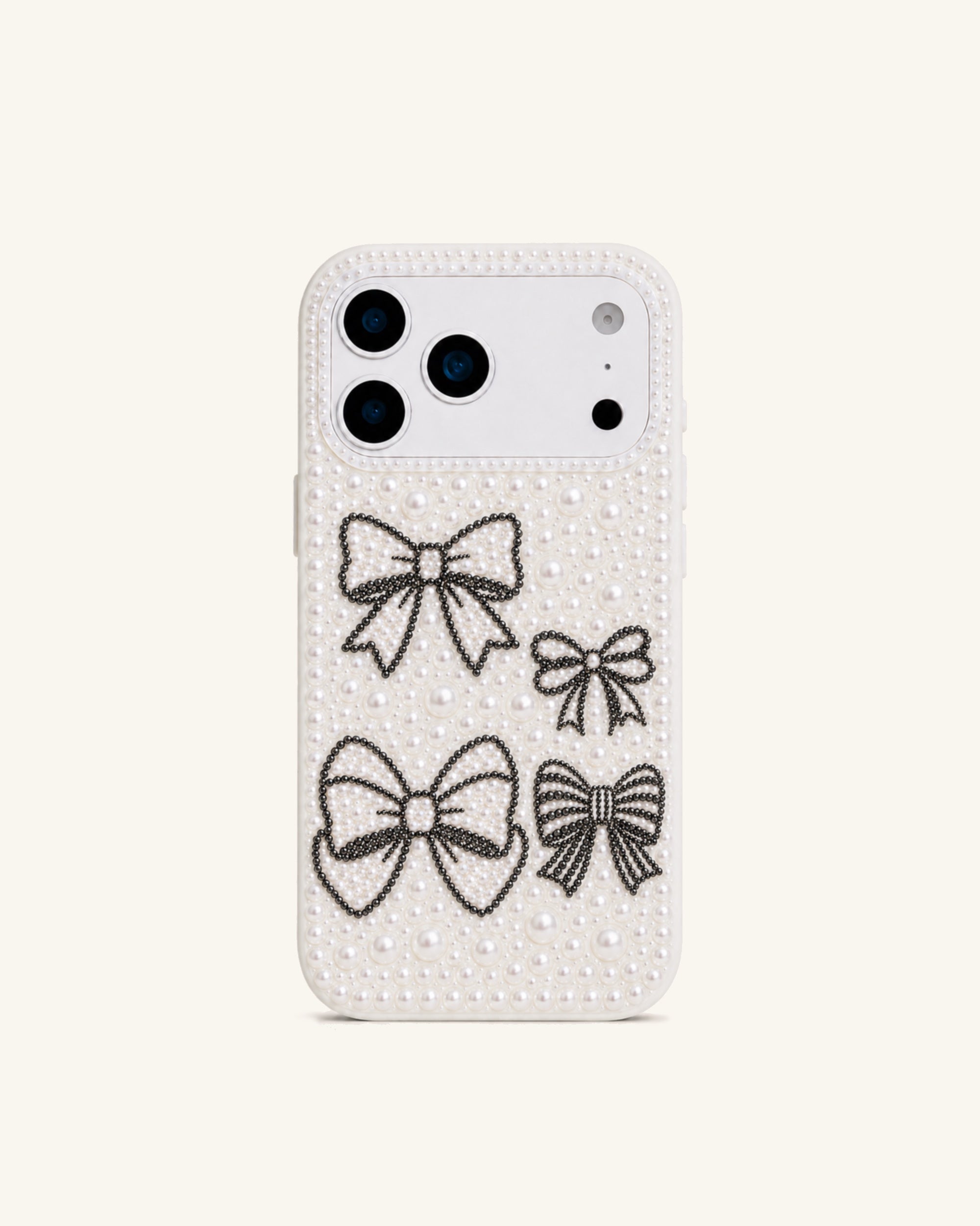 Pearl Bow Embellished Phone Case – White