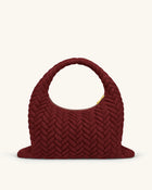 Cora Large Faux Suede Quilting Hobo Shoulder Bag - Burgundy