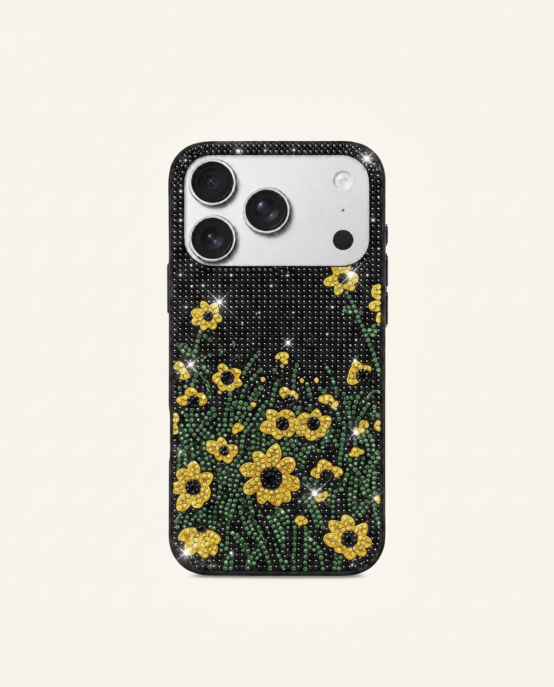 Daisy Garden Artificial Crystal Phone Case - Black