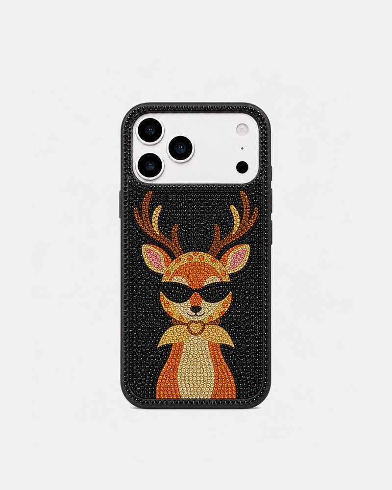Cool Deer Artificial Crystal Phone Case - Black