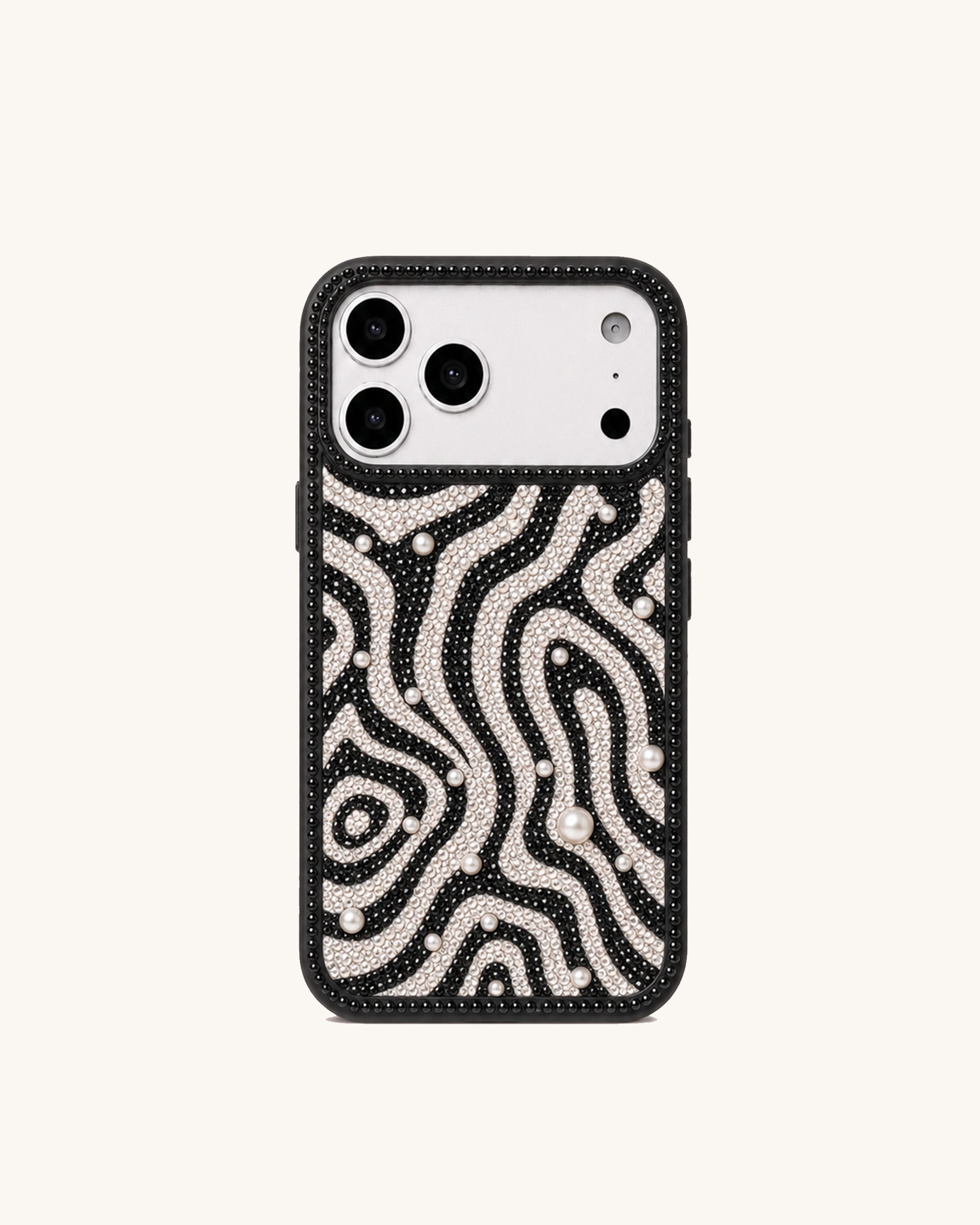 Pearl Zebra Artificial Crystal Phone Case – Black