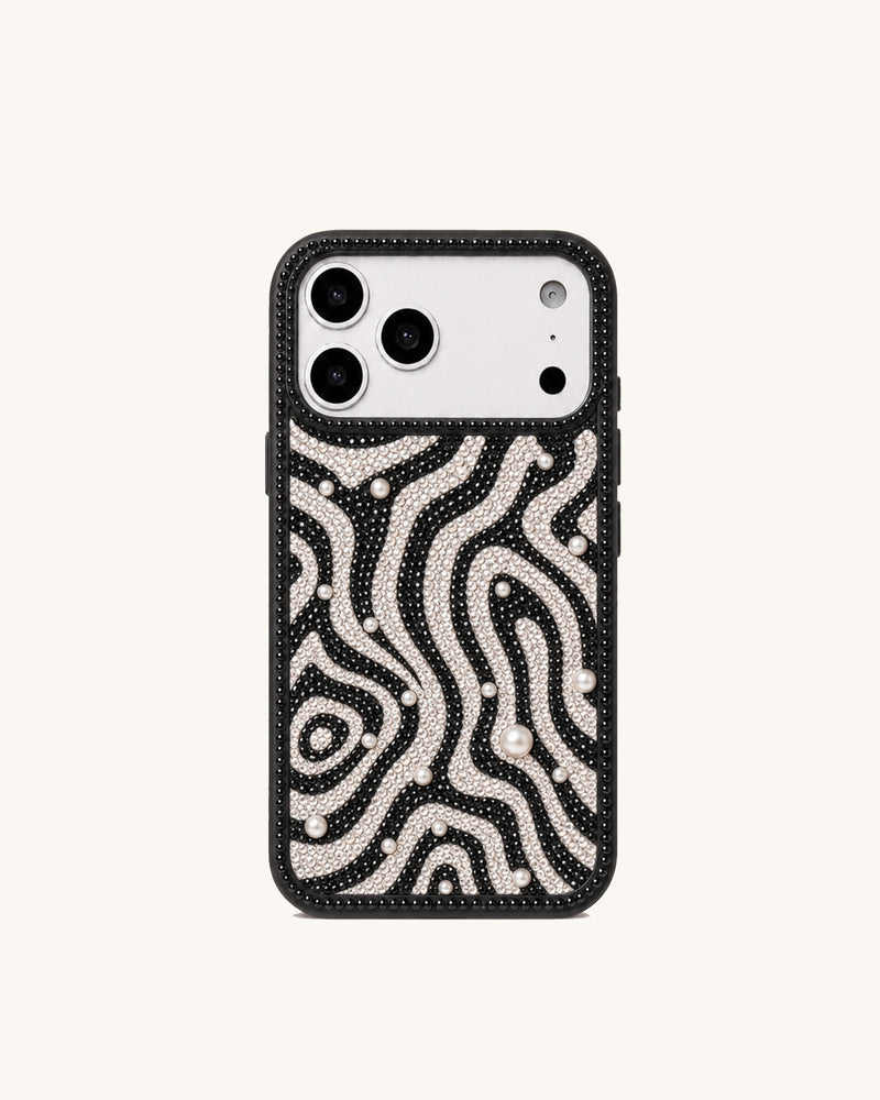 Pearl Zebra Artificial Crystal Phone Case – Black