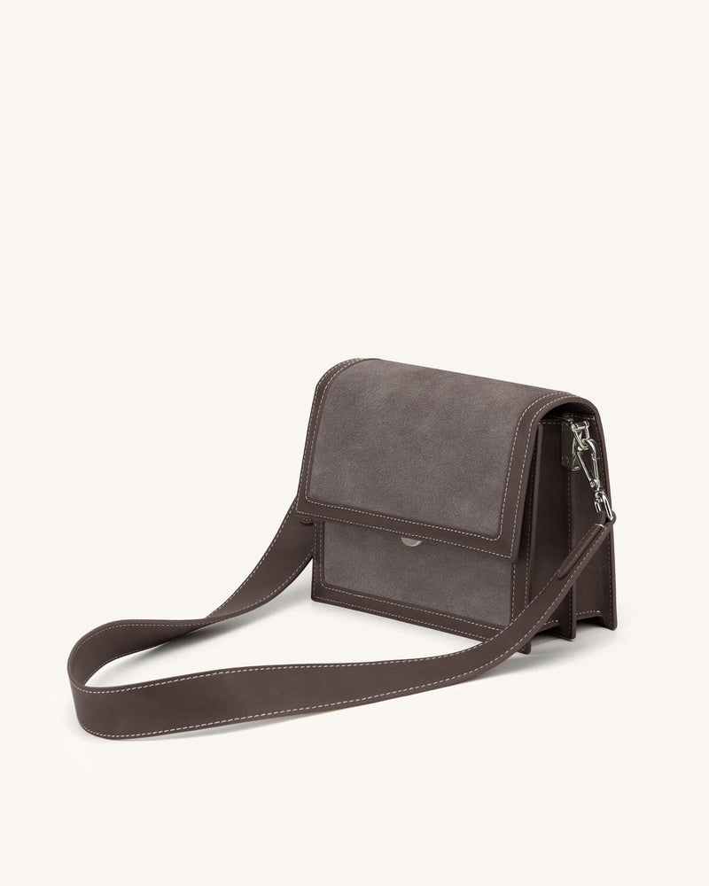 Mini Flap Faux Suede Crossbody - Gray