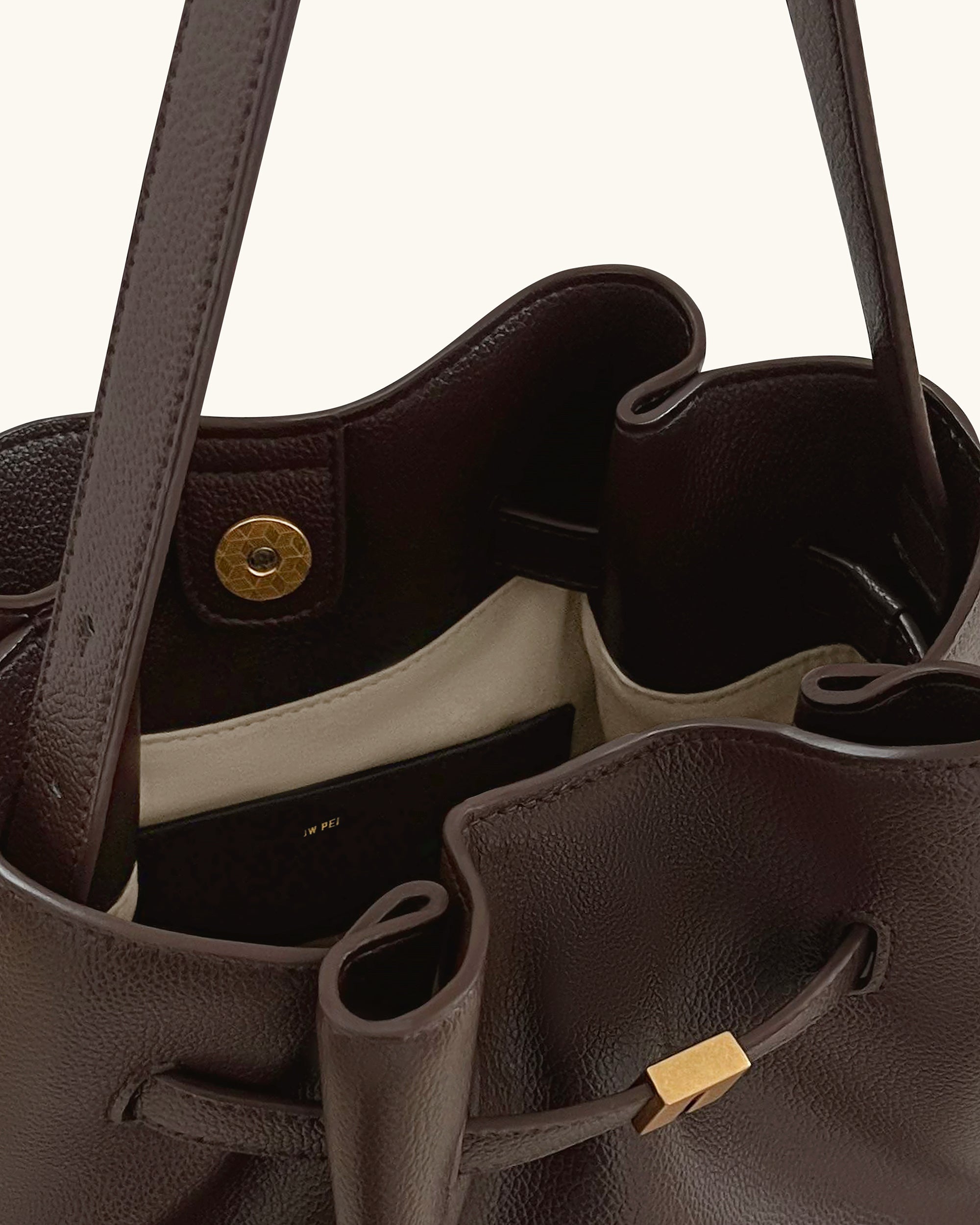 Clara Lock Accent Bucket Shoulder Bag - Mocha Brown