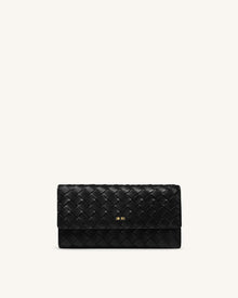 Woven Texture Flap Wallet - Black