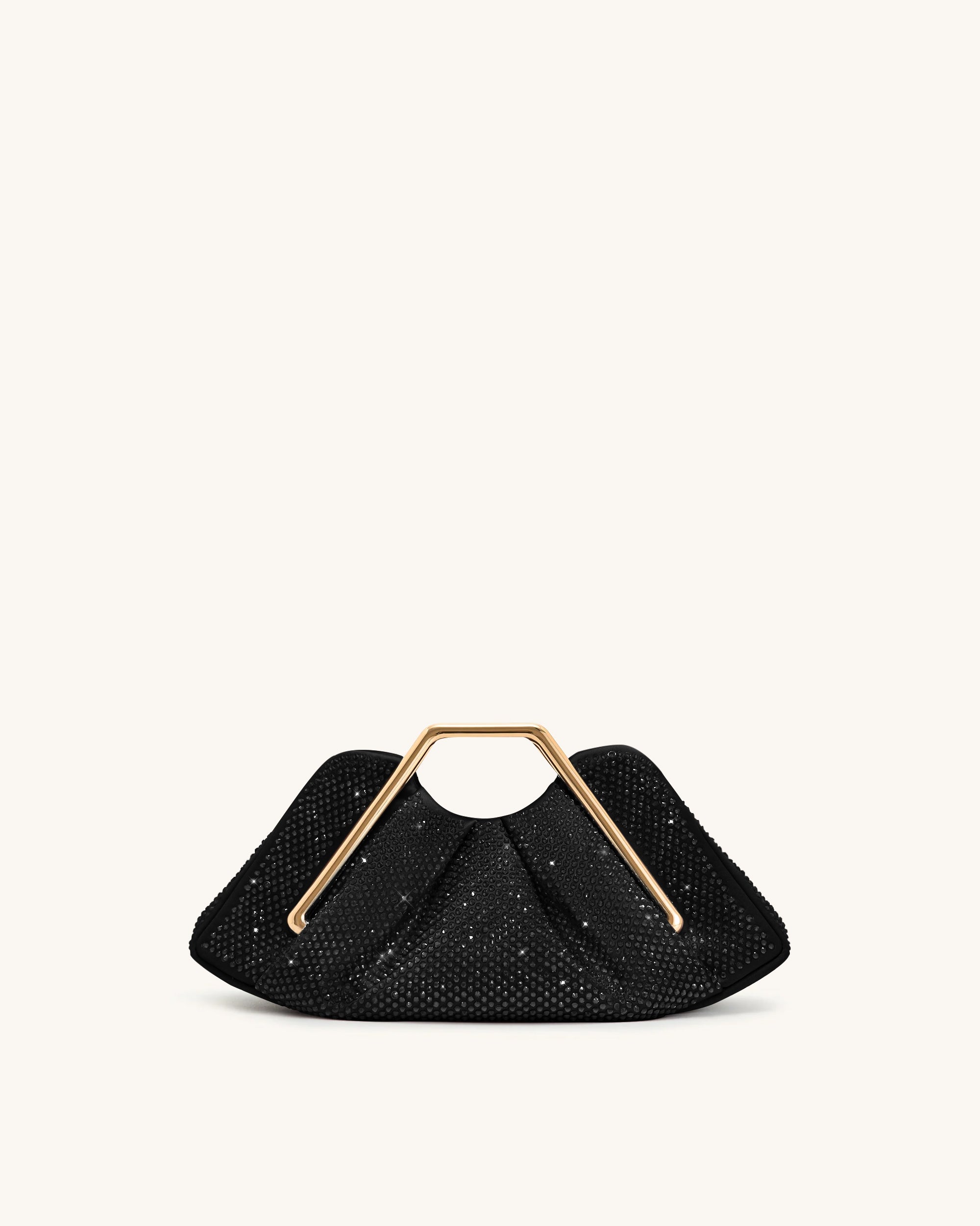 Lila Artificial Crystal Metal Frame Clutch - Black