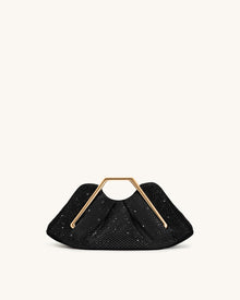 Lila Artificial Crystal Metal Frame Clutch - Black